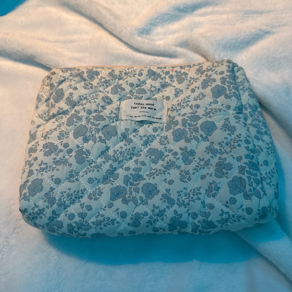 Blue Floral Quilted Cosmetic Bag